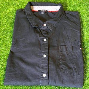 Tommy Hilfiger Roll-Tab-Sleeve Button Front Classic Iconic Logo Shirt Size L
